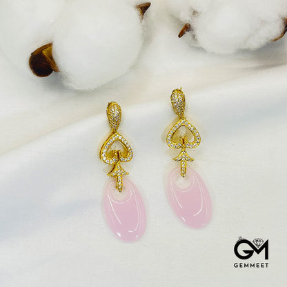 Golden Arrow Shape Pink Stone Drop Earrings