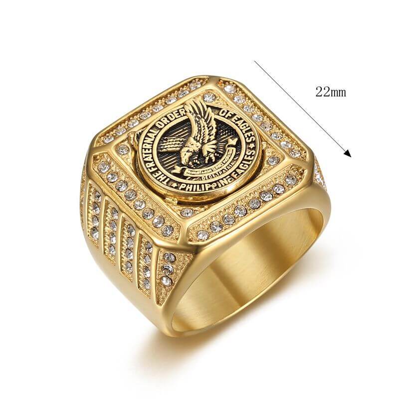 Stainless Steel Vacuum Gold-plated Inlaid Cubic Zirconia Eagle Domineering Men's Square Ring