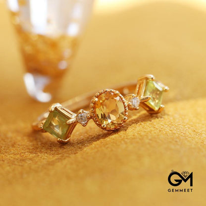 Simple Retro Citrine Gold Plated Ring