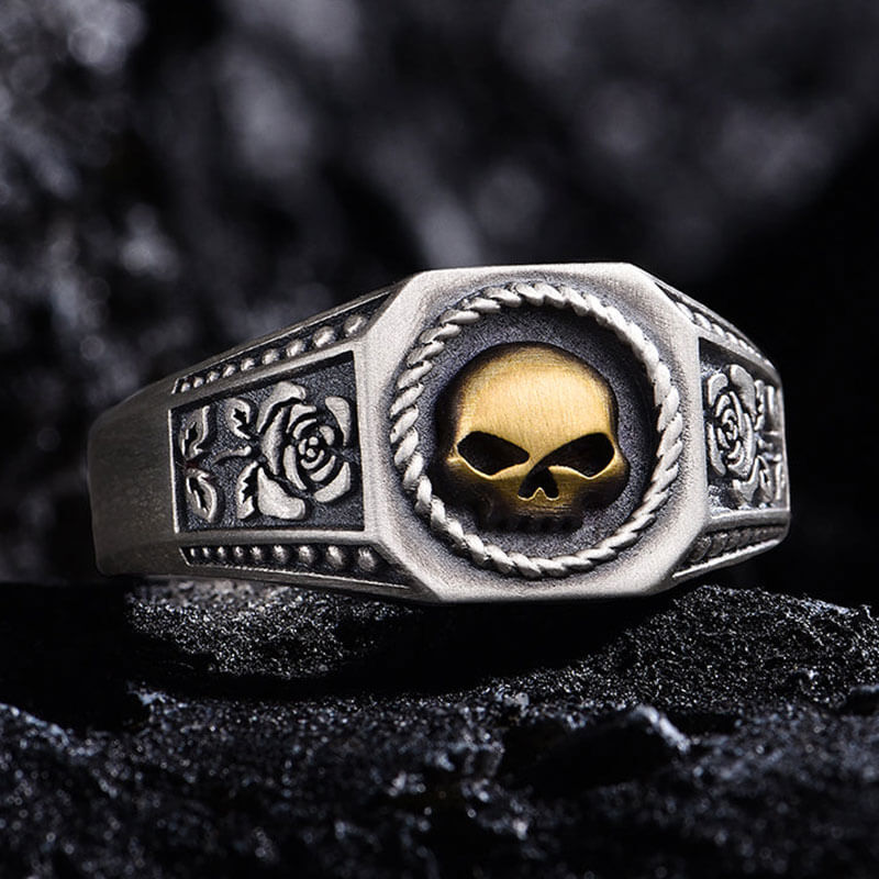 Golden Skull Rose Totem Adjustable Signet Ring