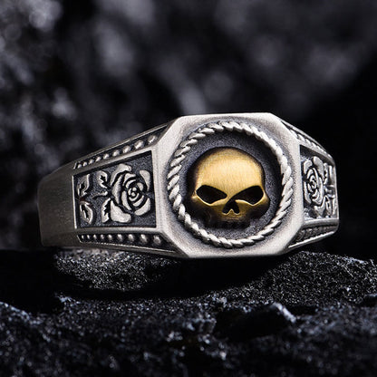 Golden Skull Rose Totem Adjustable Signet Ring