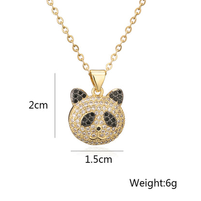 Cute Full Stones Panda & Bear Head Pendant Necklace