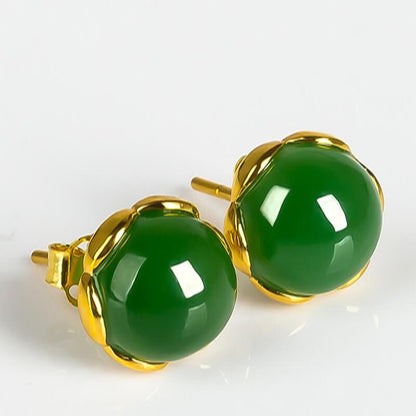 Hetian Jasper Simulation Gemstone Earrings Vintage Emerald Tourmaline Earrings