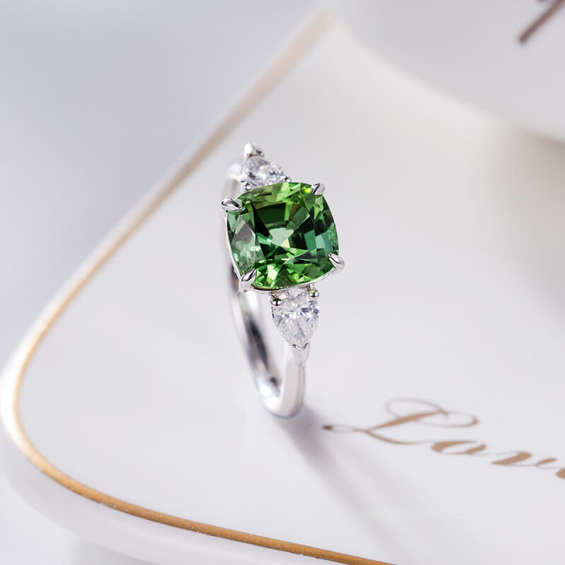 Imitation Natural Green Tourmaline Square Diamond Temperament Beautiful Colorful Treasure Open Ring