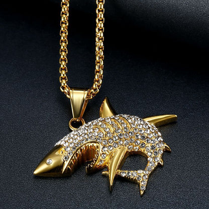 HIPHOP Jewelry Gold-plated Zircon Great White Shark Pendant