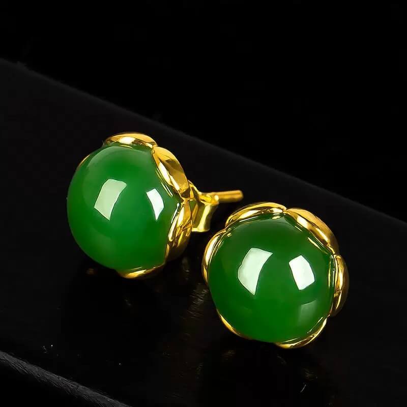 Hetian Jasper Simulation Gemstone Earrings Vintage Emerald Tourmaline Earrings