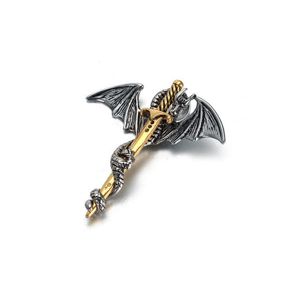 Classic Vintage Warrior Dragon Sword Necklace