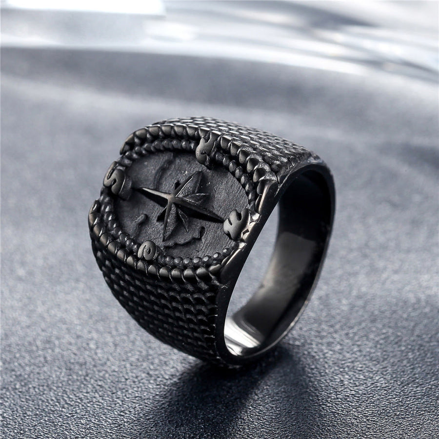 Golden Compass Stainless Steel Viking Ring