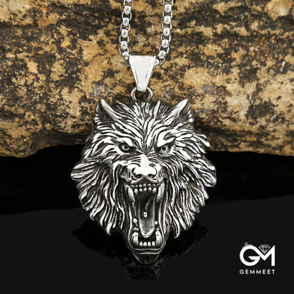 Stainless Steel Viking Wolf Head Hip Hop Necklace