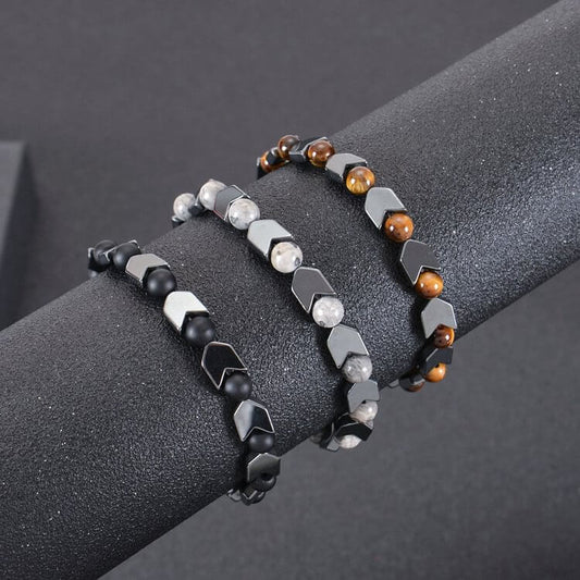 Arrow Hematite Tiger Eye Beaded Men Bracelet