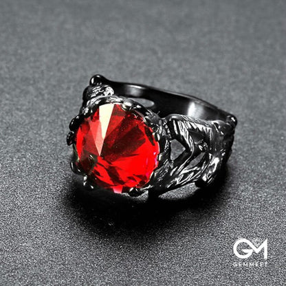 Vintage Gothic Red Zircon Ring