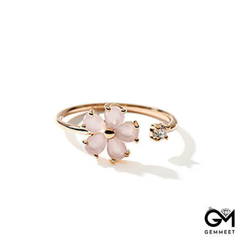 Crystal Cherry Blossom Opening Adjustable Ring