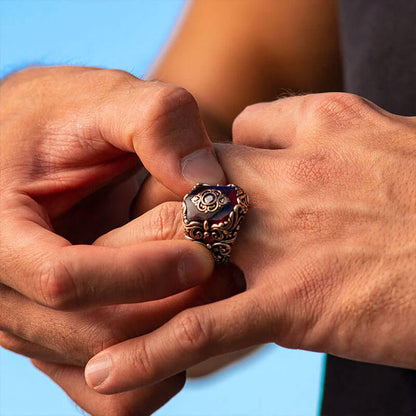 Retro Obsidian Men's Silver Ring