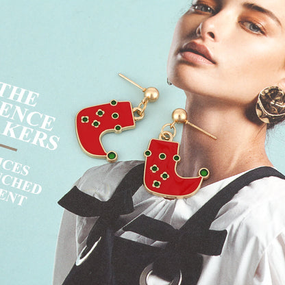 Christmas Cute Alloy Drip Oil Boot Earrings Simple Versatile Christmas Stocking Earrings