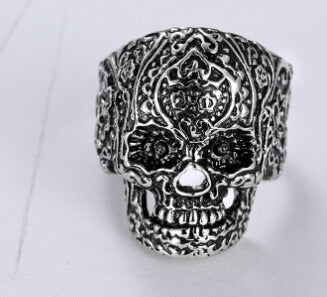 Stainless Steel Colorful Engraved Skull Ring