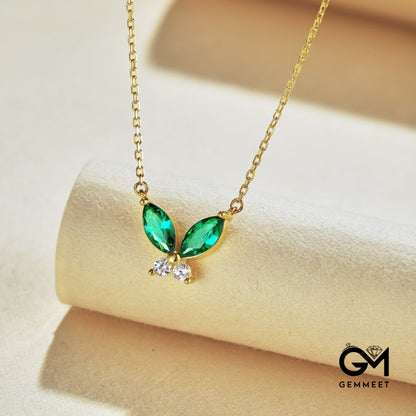 S925 Sterling Silver Green Zircon Butterfly Necklace