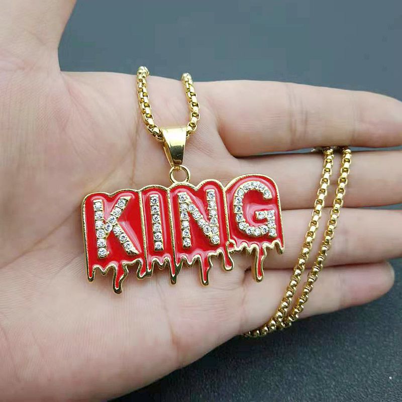 Hip-hop Gold-plated Zircon Red Plastic KING Letter Pendant