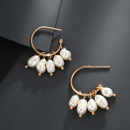 Baroque Imitation Pearl Tassel Bead Stud Earrings for Women