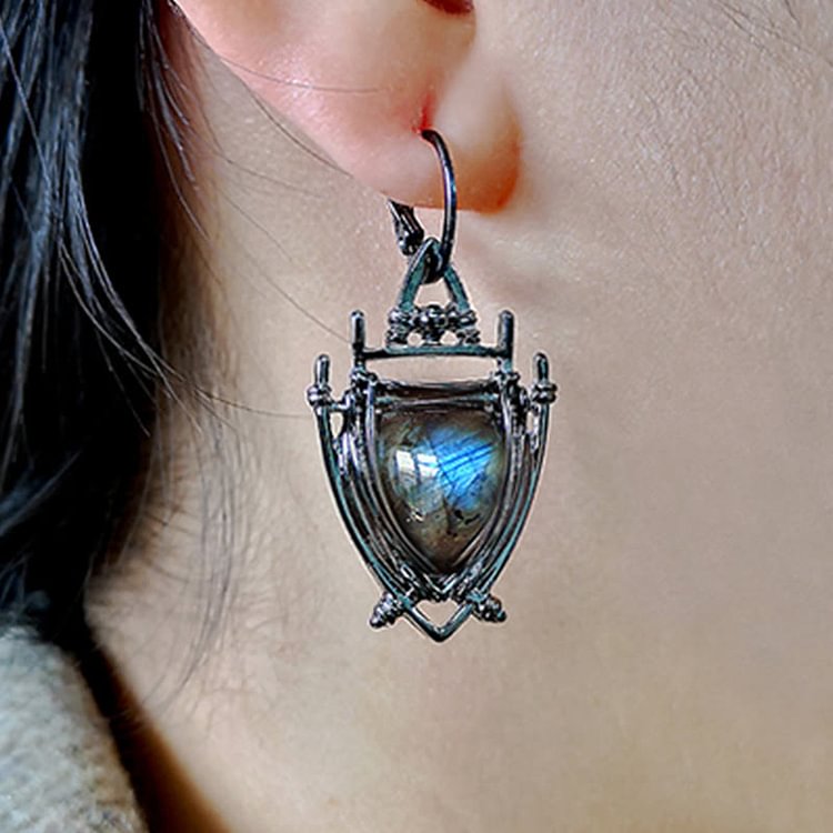 Triangle Labradorite Silver Plated Witch Earrings