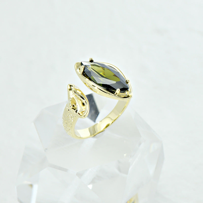 Temperament Horse Eye Shaped Zircon Open Female Ring