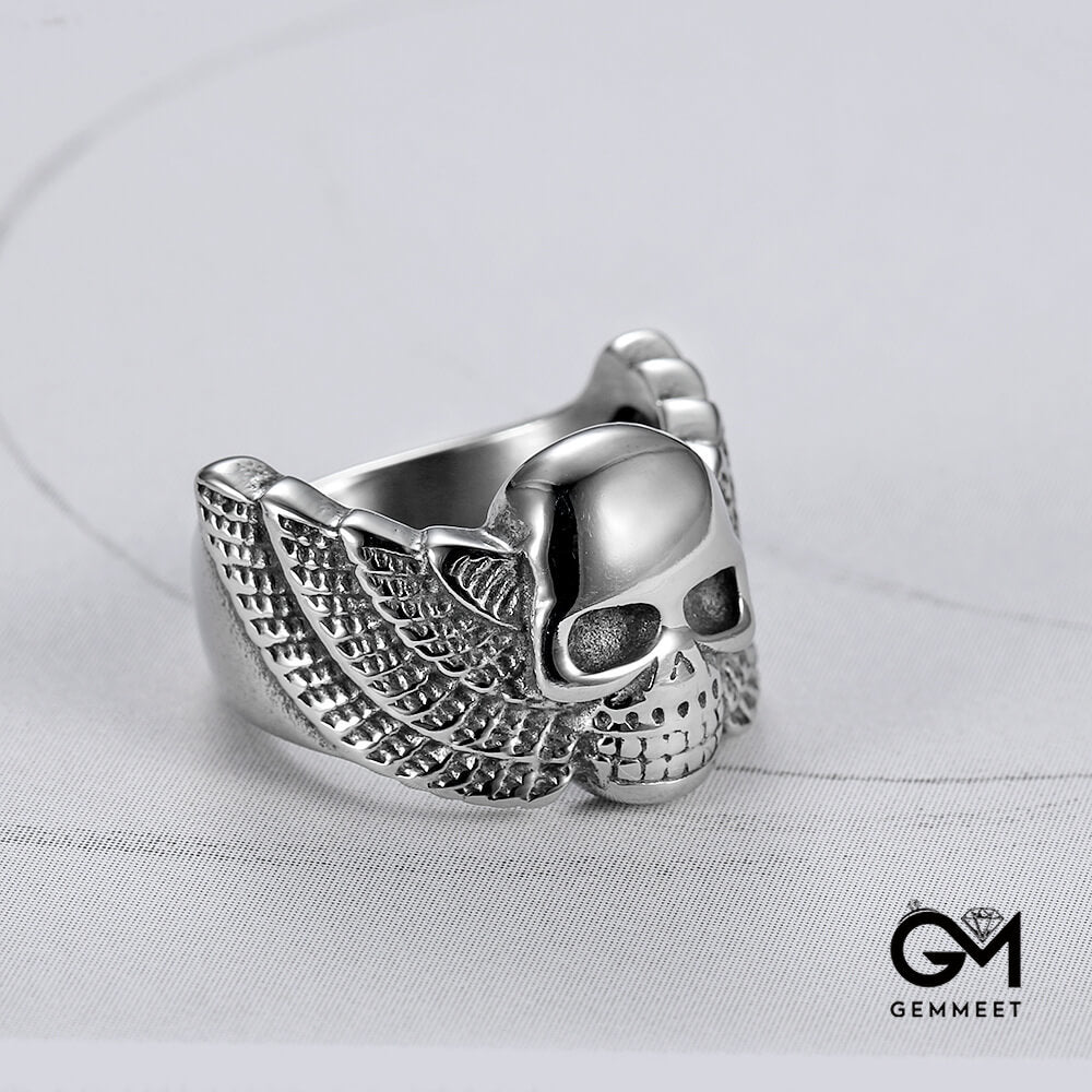 Stainless Steel Skull Wing Shape Ring