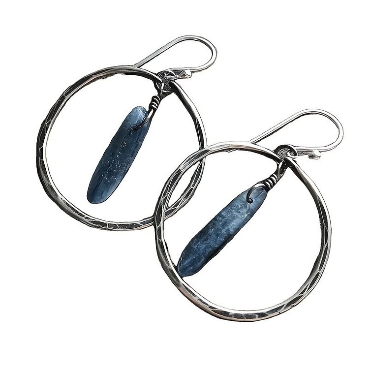 Retro Lapis Lazuli Large Hoop Earrings