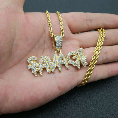 Hip Hop Jewelry Gold Plated Zirconia SAVAGF Barbarian Pendant