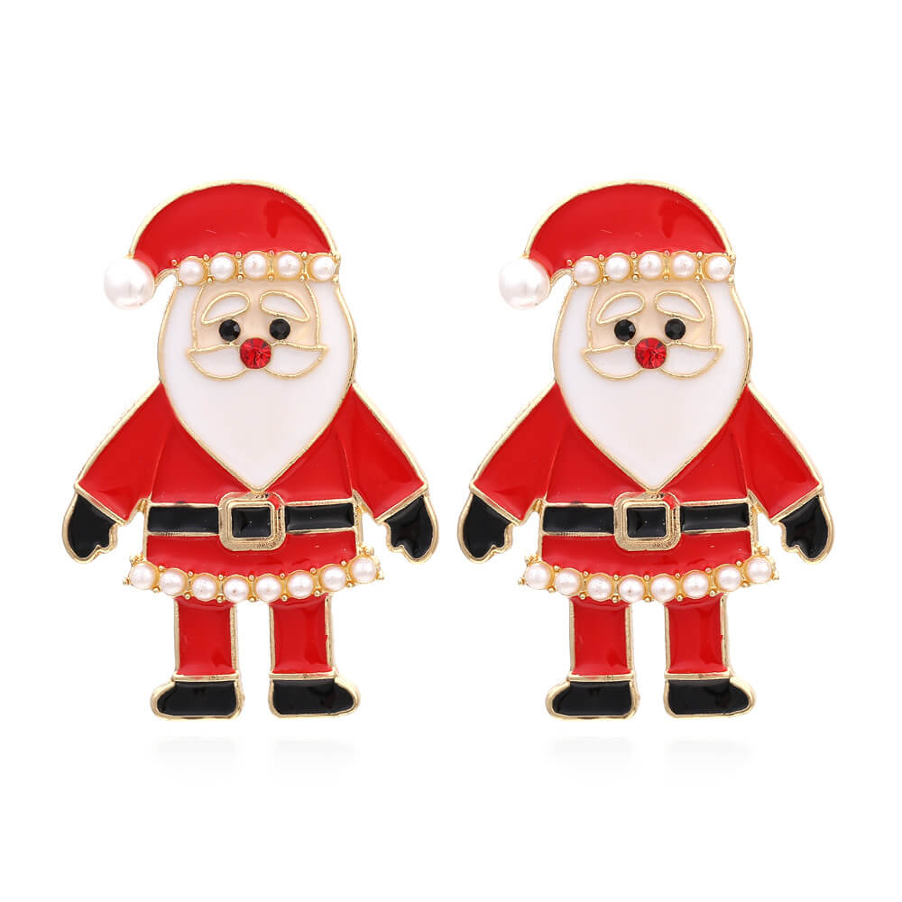 Christmas Cartoon Character Imitation Pearl Earrings New Drop Oil Inlaid Zircon Santa Claus Earrings