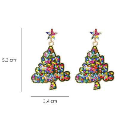 Christmas Earrings Imitation Pearl Star Alphabet Christmas Tree Earrings Fashion Alloy Oil Drip Earrings