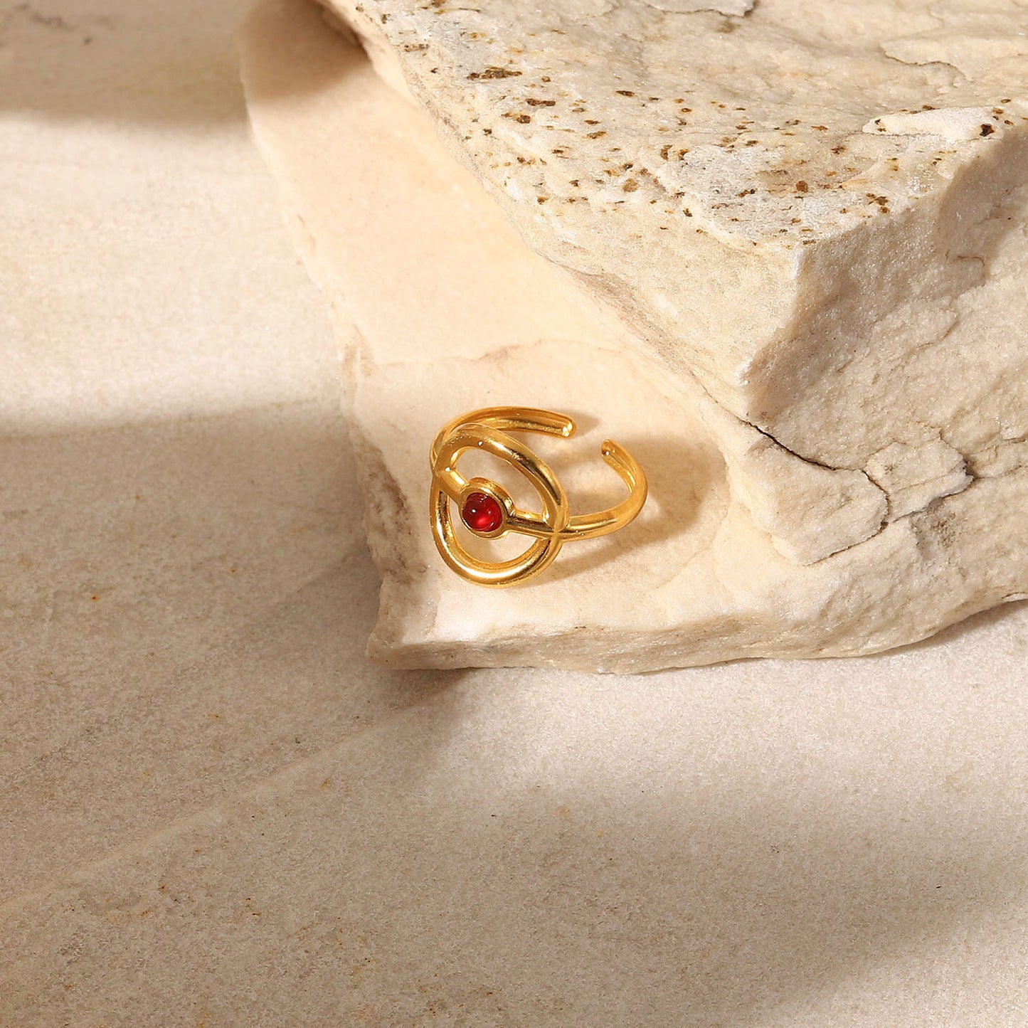 French Vintage Natural Stone Bohemia Hollow Circle Ring