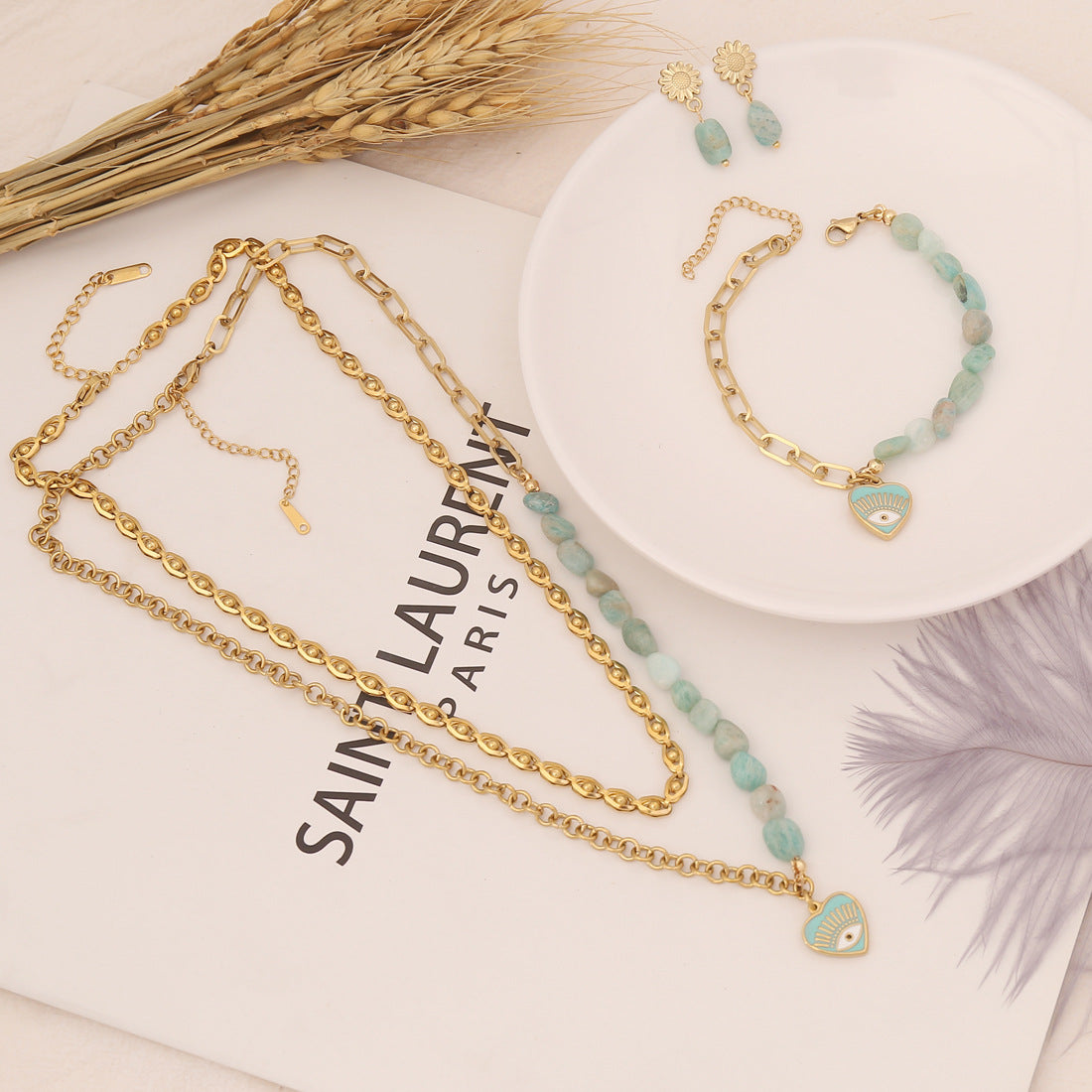 Bohemia Amazonite Stone Bracelet Necklace Earrings