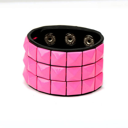 Punk Multicolor Square Spike Leather Bracelet Statement Ride Bar Wide Leather Bracelet