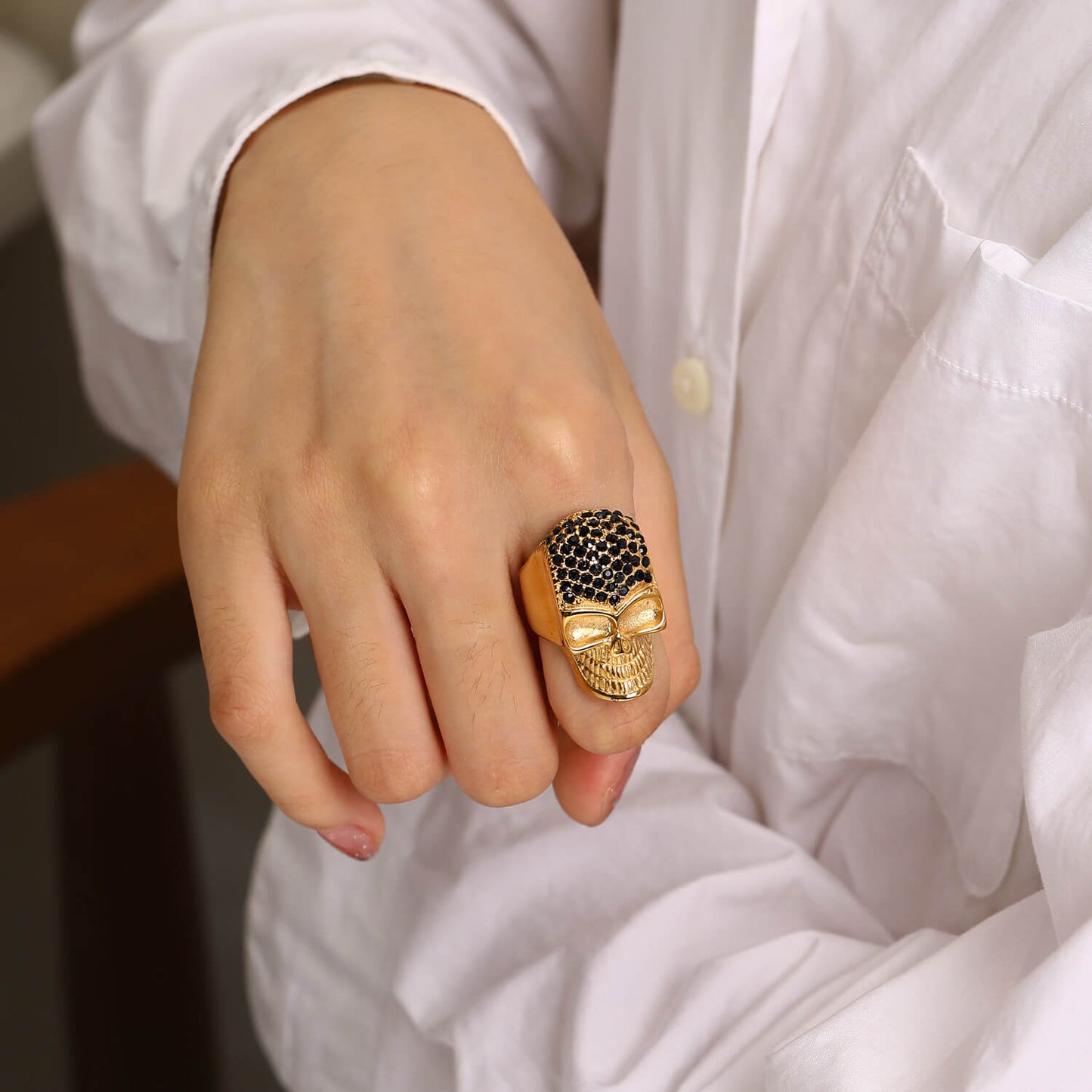 Halloween Funny Vintage Inlaid Zircon Skull Ring