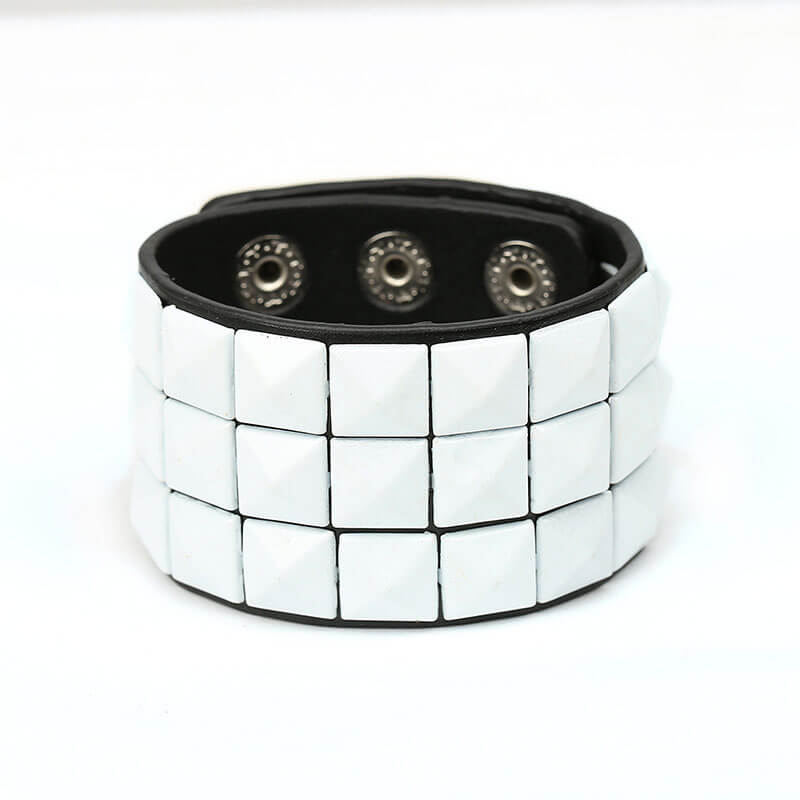 Punk Multicolor Square Spike Leather Bracelet Statement Ride Bar Wide Leather Bracelet