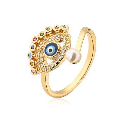 Golden Evil Eye Full Stones Ring