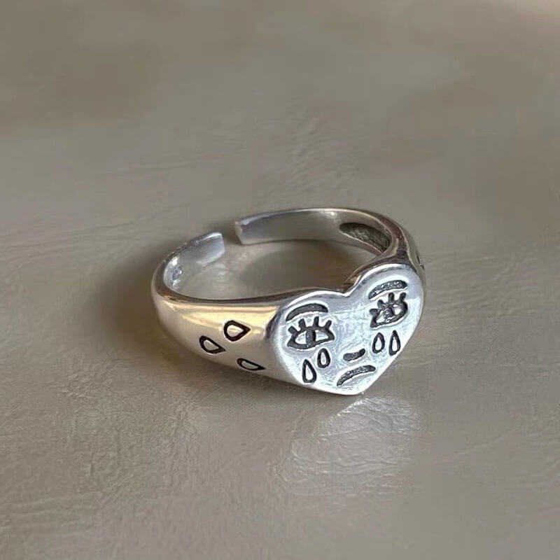 Vintage Cry Cry Graffiti Unique Design Couple Ring