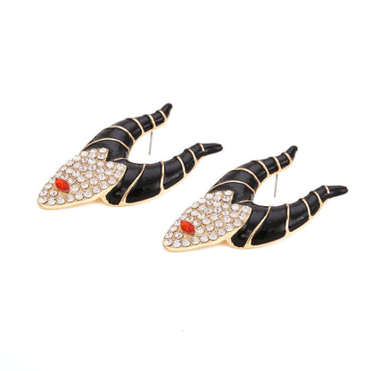 Halloween Character Shaped Horn Witch Earrings Fun Alloy Inlaid Zircon Oil Drop Earrings