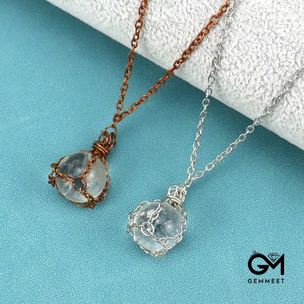 Vintage Crystal Ball Net Pendant Necklace