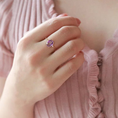 Amethyst Sugar Cube Wave Design Ring