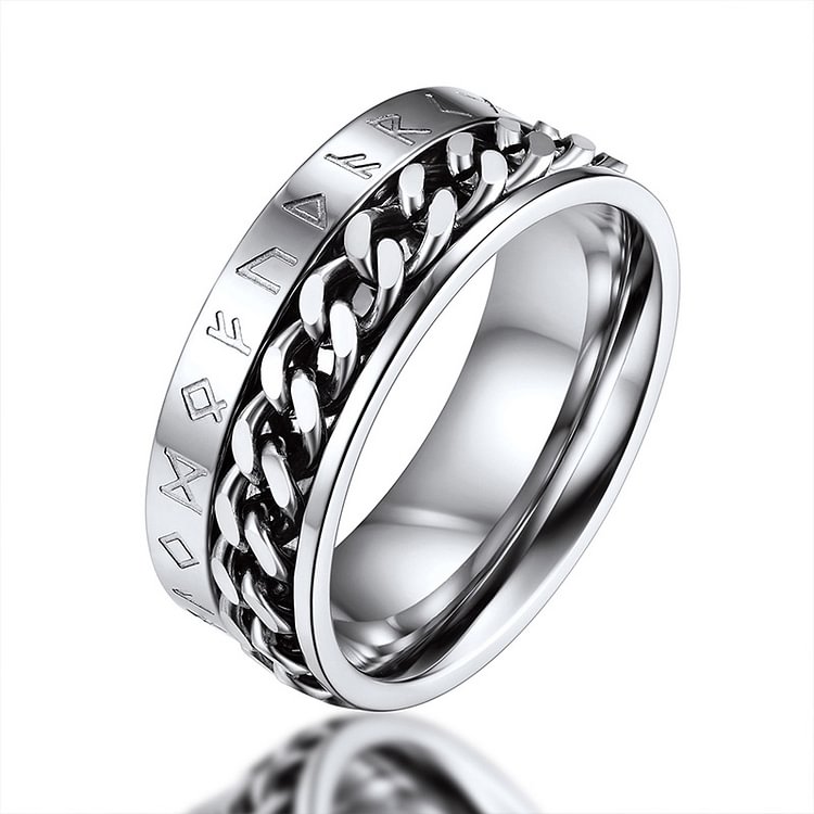 Release Stress Viking Rune Iron Chain Turnable Ring