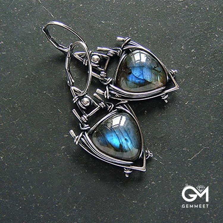 Triangle Labradorite Silver Plated Witch Earrings