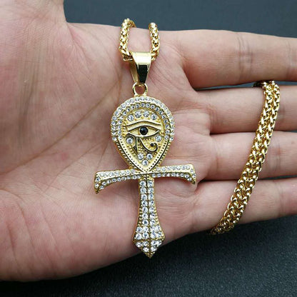 Hip Hop Jewelry Gold Plated Zirconia Eye of Horus Pendant