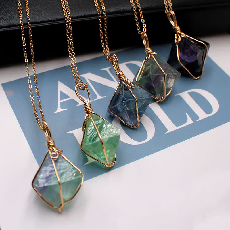 Natural Fluorite Octahedron Gemstone Necklace