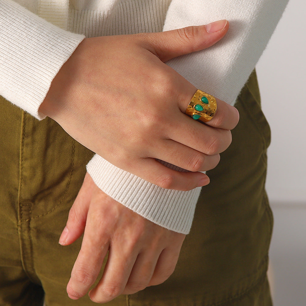 French Vintage Natural Stone Texture Thick Ring