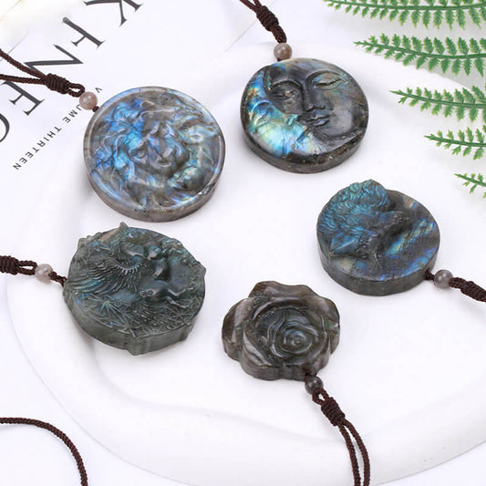 Natural stone pulled feldspar necklace Figure animal flower pendant carved angel star Moon jewelry