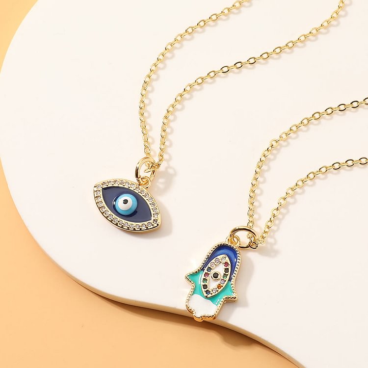 Epoxy Evil Eye Hamsa Heart Shape Necklace