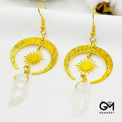 Bohemia Agate Crescent Moon Clear Crystal Earrings