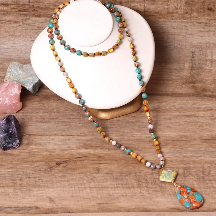 Natural Drop Shape Oyster Turquoise Mala Necklace