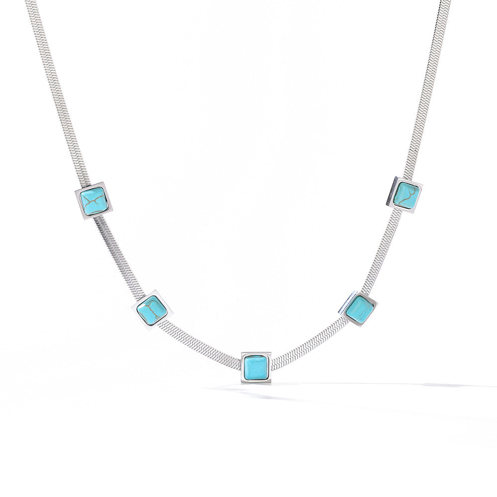 Bohemia Square Turquoise Flat Chain Necklace