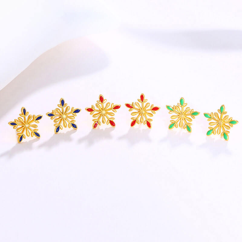 Christmas Enamel Colorful Snowflake Stud Earrings